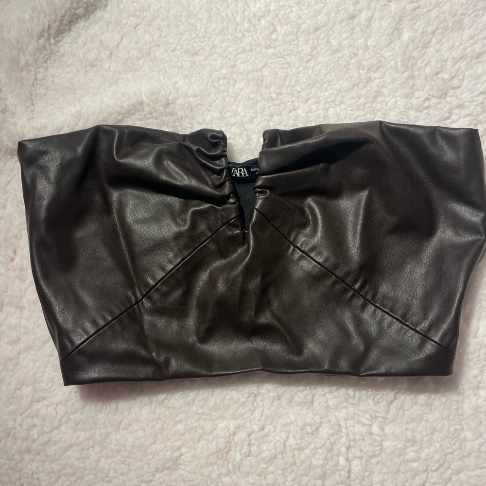 Zara Black Faux Leather Crop Top